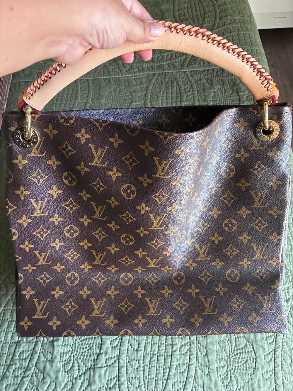 Large Monogram Hobo Handbag with Braided Leather Handle - Picture 10 of 15
